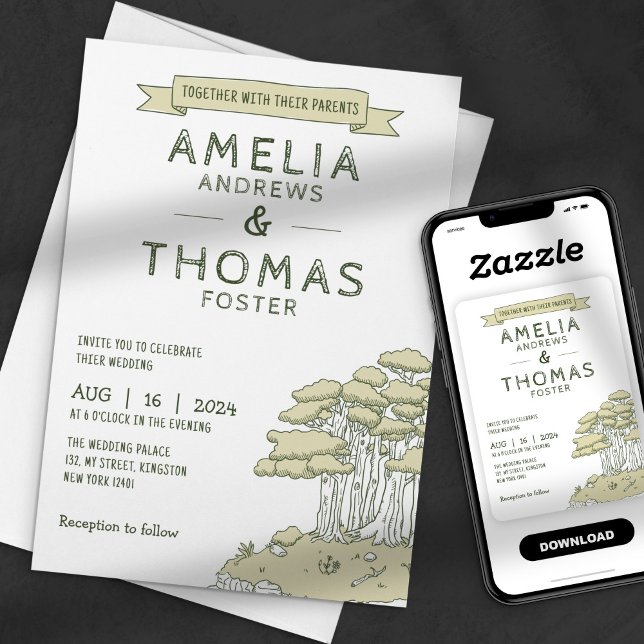 Invitation Mariage de forêts de bois géologiques à la main (Créateur téléchargé)
