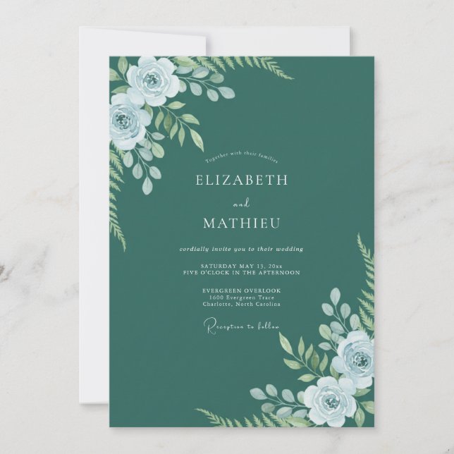 Invitation Mariage de fougère luxuriante vert émeraude (Devant)