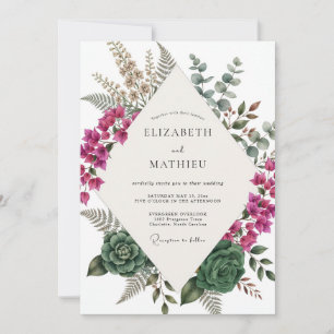 Invitation Mariage de fougère succulente magenta