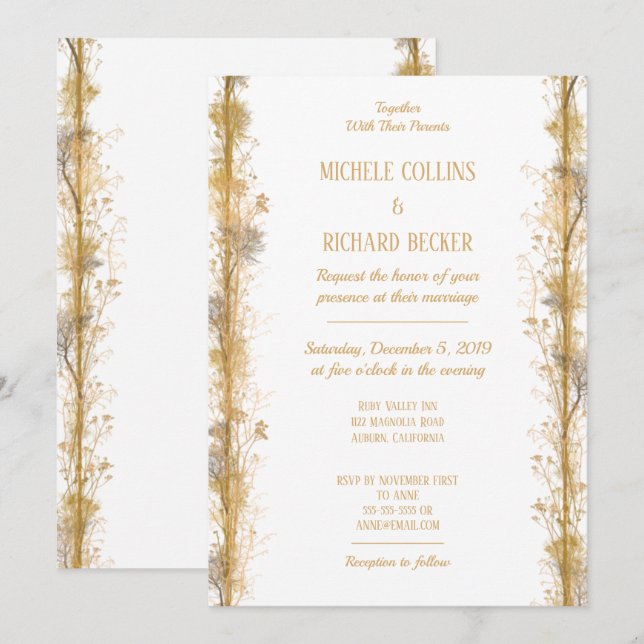 Invitation Mariage de frontière botanique en or chic (Devant / Derrière)