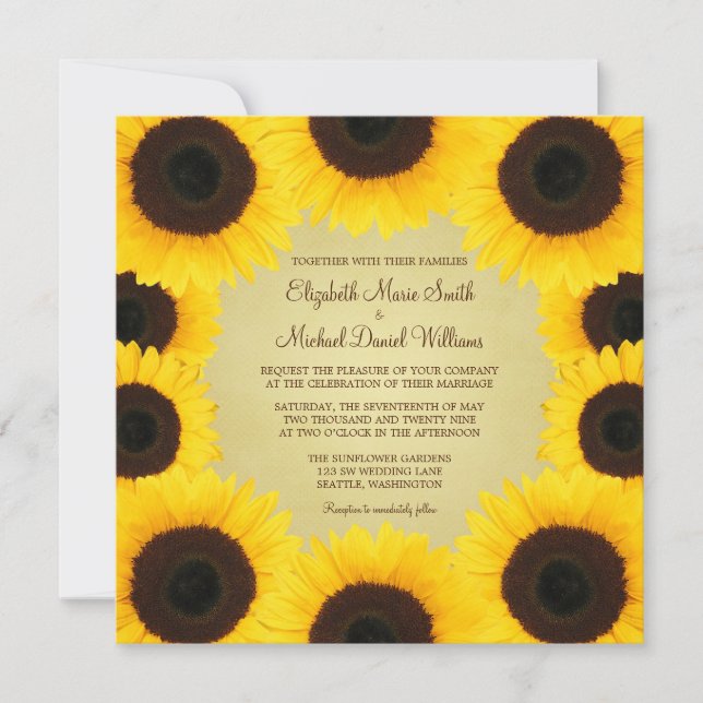 Invitation Mariage de frontière de tournesol (Devant)