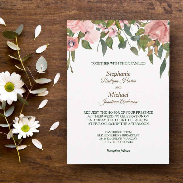 Invitation Mariage de frontière floral Rose (Créateur téléchargé)