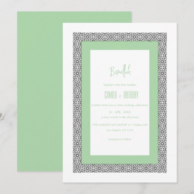 Invitation Mariage de frontière géométrique islamique Turquoi (Devant / Derrière)