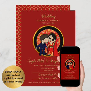 Invitation Mariage de fusion indien Western Groom mignon dess