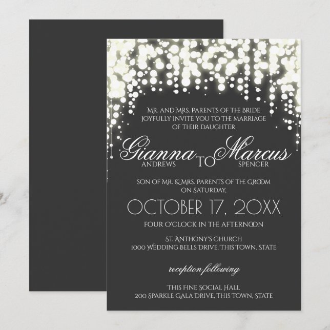 Invitation Mariage de gala des lumières étincelantes (Devant / Derrière)