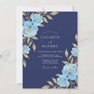 Invitation Mariage de Gala Resplendissant Bleu Nuit
