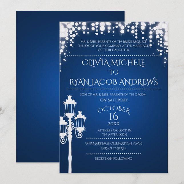 Invitation Mariage de gala Sapphire de la lampe étincelante (Devant / Derrière)
