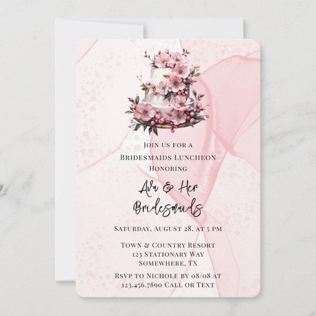 Invitation Mariage de gâteau à l'encre rose pour alcools (Devant)