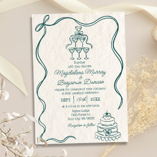 Invitation Mariage de gâteau à main vintage tiré Turquoise ré