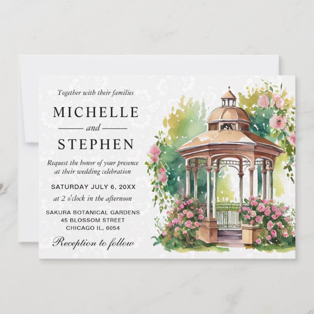 Invitation Mariage de gazebo de jardin de printemps à l'aquar (Devant)