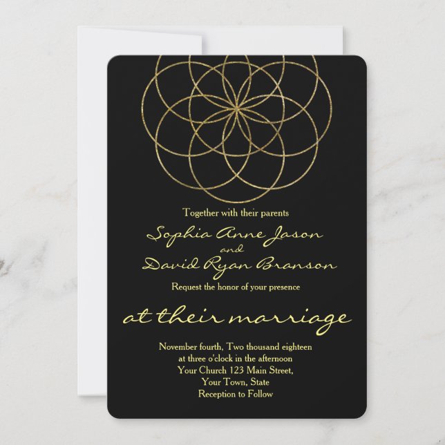 Invitation Mariage de géométrie sacrée Chic Gold Seed of Life (Devant)