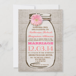 Invitation Mariage de gerberie rose poitrine de brun rustique