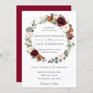 Invitation Mariage de germe floral d'ivoire de Bourgogne rust