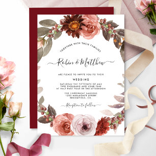 Invitation Mariage de germes floraux de Bourgogne et de Blush