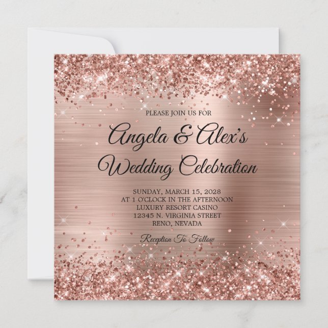 Invitation Mariage de glamme Rose d'or Glitter (Devant)