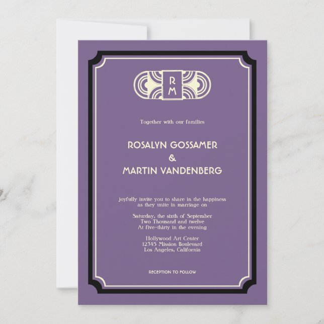 Invitation mariage de glamour hollywoodien profond violet (Devant)