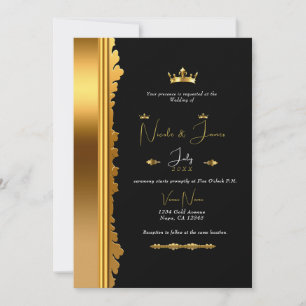 Invitation Mariage de glamour noir & or Royal Crown