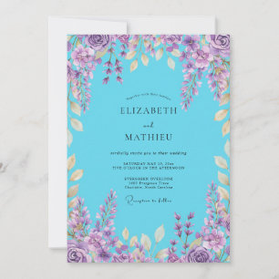Invitation Mariage de glycine lilas azur