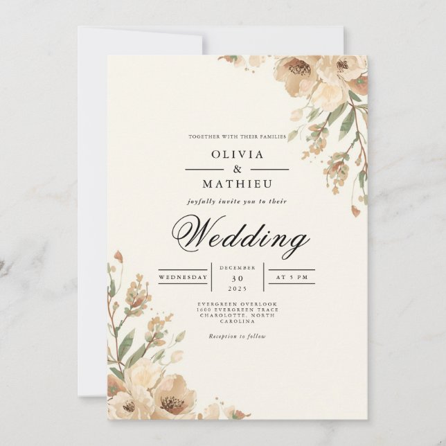 Invitation Mariage de Golden Bloom Romance (Devant)