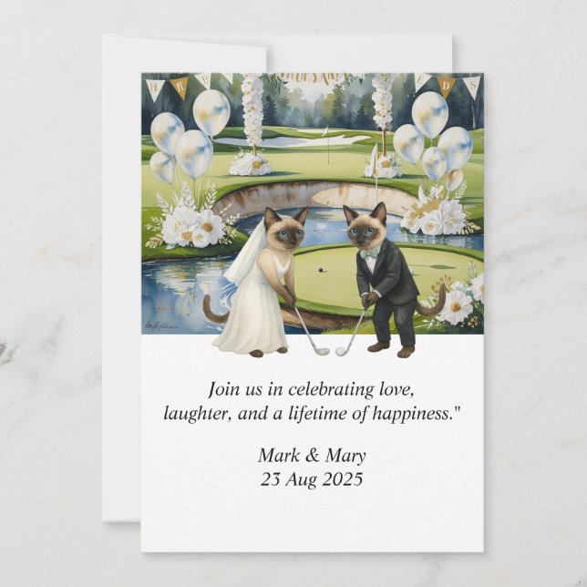 Invitation Mariage de golf à thème pour Amoureux de les chats (Devant)