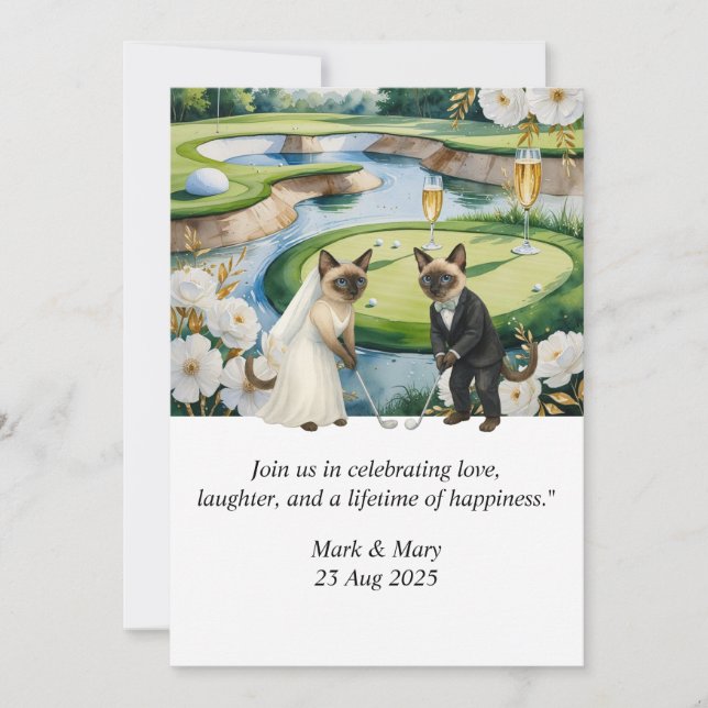 Invitation Mariage de golf à thème pour Amoureux de les chats (Devant)