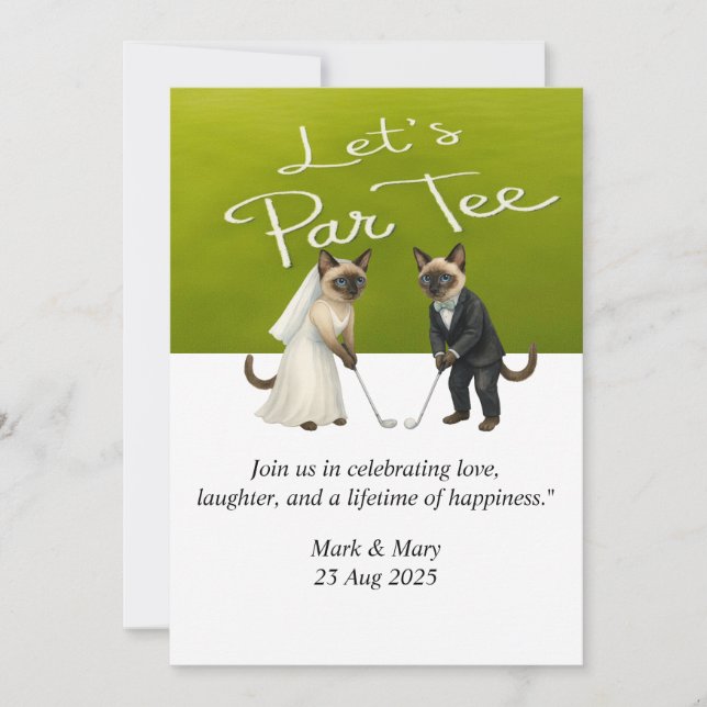 Invitation Mariage de golf à thème pour Amoureux de les chats (Devant)
