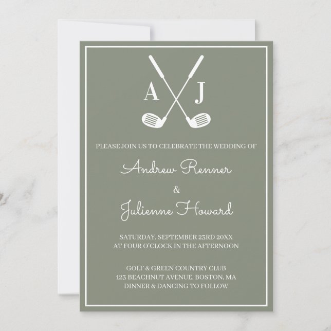 Invitation Mariage de Golf au Vert Sauge (Devant)