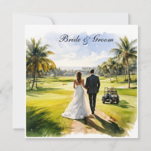 Invitation Mariage de golf avec mariée et marié sur le thème