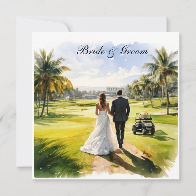 Invitation Mariage de golf avec mariée et marié sur le thème  (Devant)