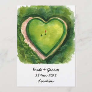 Invitation Mariage de golf avec une forme de cœur sur le parc