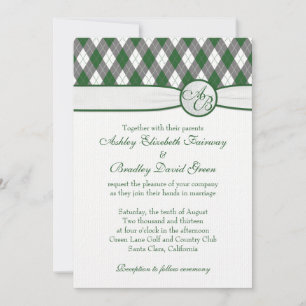 Invitation Mariage de golf de Jacquard Golfball Green Monogra