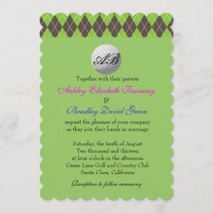 Invitation Mariage de golf de Jacquard Golfball Green Monogra