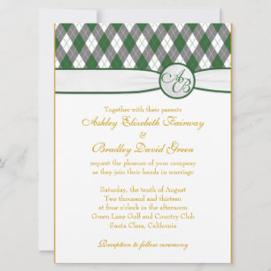 Invitation Mariage de golf de Jacquard Golfball Green Monogra