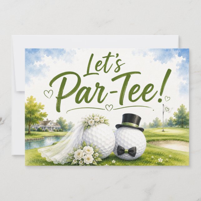 Invitation Mariage de golf Mariée et Marié Conception aquarel (Devant)