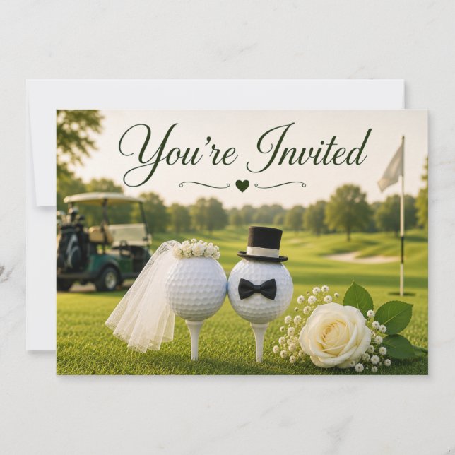 Invitation Mariage de golf Mariée et marié sur le parcours de (Devant)