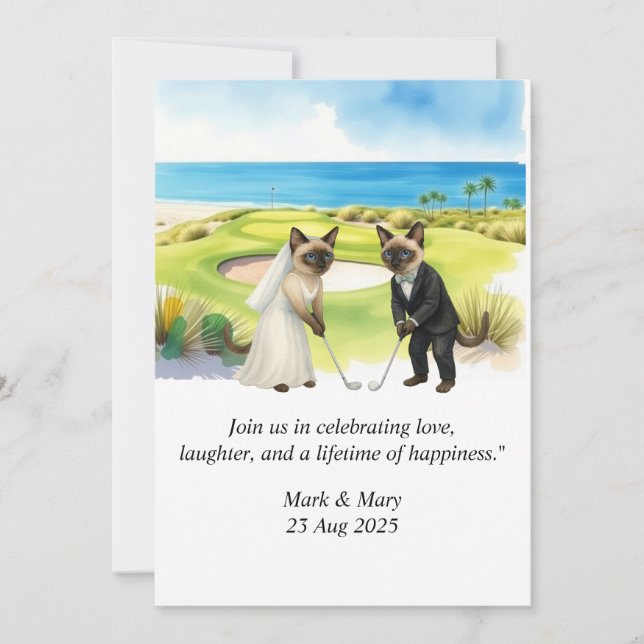 Invitation Mariage de golf sur le thème des amoureux des chat (Devant)