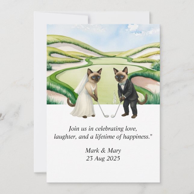 Invitation Mariage de golf sur le thème des amoureux des chat (Devant)