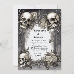 Invitation Mariage de goth encadré de crânes d'aquarelle