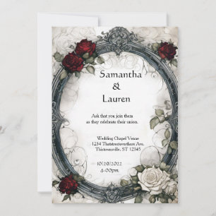 Invitation Mariage de goth encadré Roses d'aquarelle