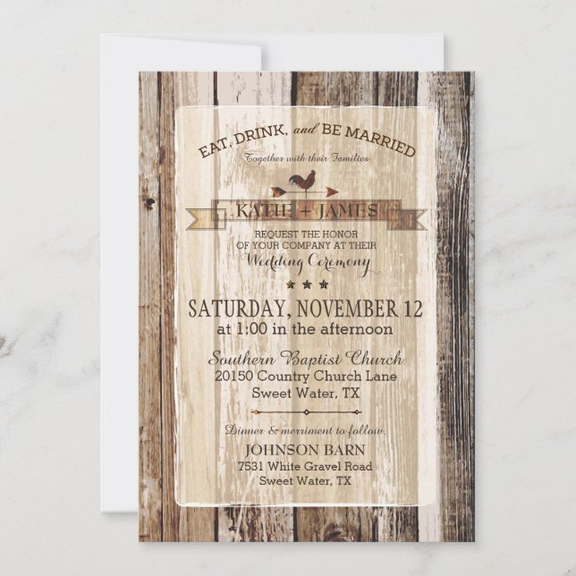 Invitation Mariage de graisse de bois rustique Météo Vane (Devant)