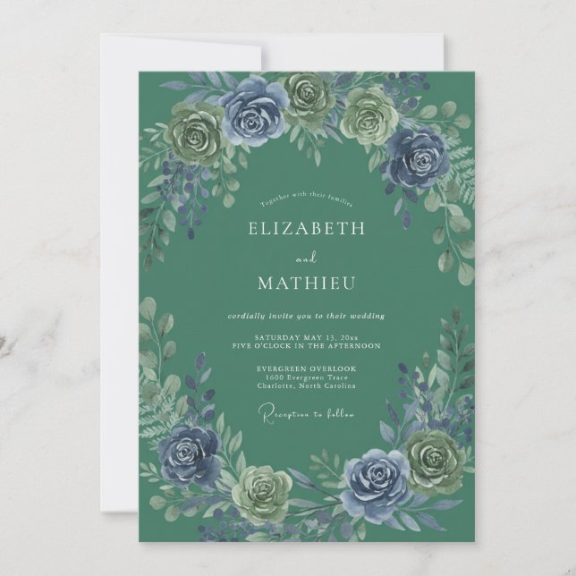 Invitation Mariage de grand hiver vert sauge (Devant)