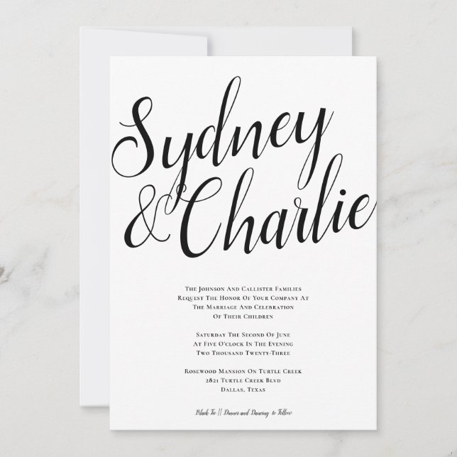 Invitation Mariage de grand nom simple et moderne (Devant)