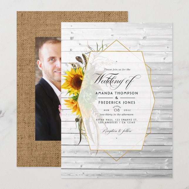 Invitation Mariage de grange de campagne géométrique de tourn (Devant / Derrière)