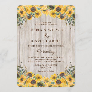 Invitation Mariage de grange de tournesol rustique en bois