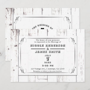 Invitation Mariage de Grange en Bois Blanc Vintage Shabby Chi