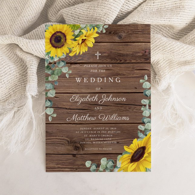Invitation Mariage de grange florale rustique religieuse au t (Religious Rustic Sunflower Floral Barn Wedding Invitation)