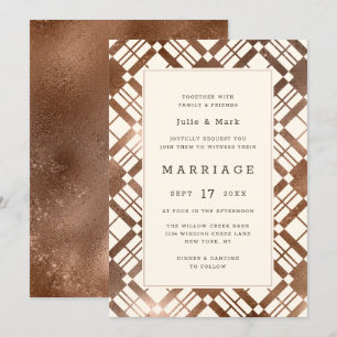 Invitation Mariage de grange rustique en carreaux de bronze c