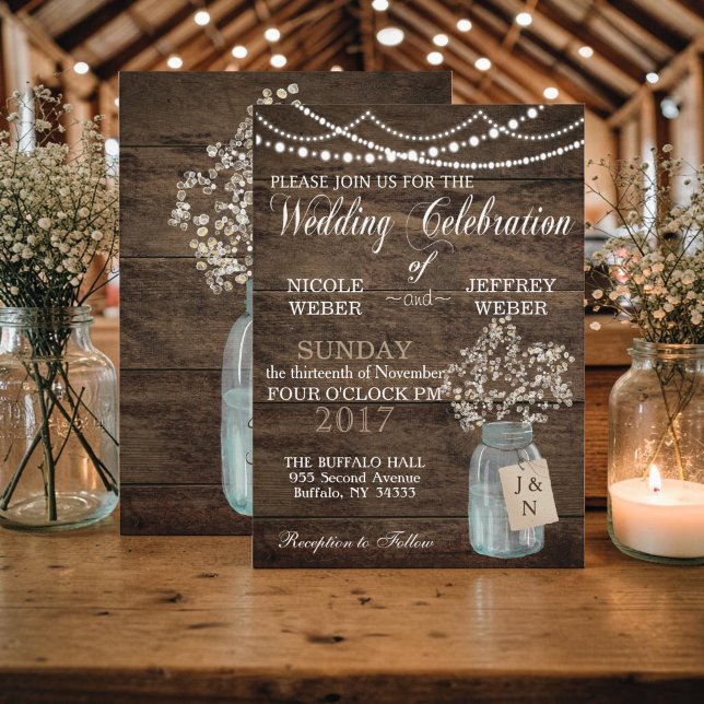 Invitation Mariage de grange rustique pot en bois mason bébé' (Créateur téléchargé)