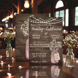 Invitation Mariage de grange rustique Rose Pâle Jar Mason Bab