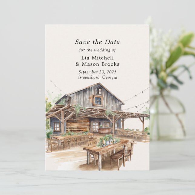 Invitation Mariage de grange, Sauvegarder la date (Debout devant)